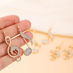 1 Pair Gold Diamond Music Note Earrings, Stylish Drop Earrings for Women, Elegant Gold Tone Jewelry with Crystals, Trendy Musical Note Design, Unique Accessory for Concerts and Parties (Gold)