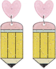 Teacher Earrings for Women Dangle Drop Pencil Apple Earrings Teacher Appreciation Back Gift Jewelry Set