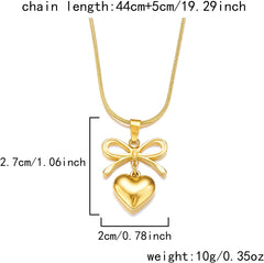 1PCS Bow Heart Pendant Necklace, Dainty Ribbon Charm Necklace, Delicate Layered Chain, Minimalist Love Jewelry for Women, Adjustable Bowknot Necklaces (Gold)