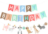 Dog Theme Banner Happy Birthday Banner with Cute Dog Backdrop Colorful Decoration Puppy Birthday Decorations Banners Dogs Themed Banners Kids Baby Dogs Birth day Party Supplies