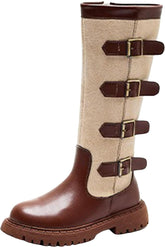 IWIHMIV Kids Riding Boots Girls Tall Boots Girl's Leather Side Zipper Knee High Riding Boots Snow Boots Warm Winter Boots