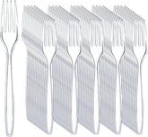 100 Count Extra Heavy Duty Disposable Clear Plastic Forks,BPA-Free,Heat Resistant,Premium Durable Plastic Cutlery for Parties, Picnics, Big Event, Daily Use