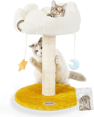 Happi N Pets Cloud Cat Tree, 31.5in Multi-Level Indoor Cat Tower with Scratching Posts, Viewing Perch, Removable & Washable Cushions, Cat Activity Tree with Dangling Toy