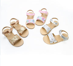 Children Flat Sandals Flower Beach Shoes Little Girls Sandals Rubber Sole Princess Dress Flat Little Kid/Big Kid (Rose Gold, 3.5-4 Years Toddler)