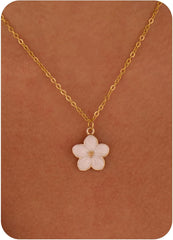 1PC Flower Necklace for Women, Trendy Gold Tone Chain, Unic Elegant Five-Petal Charm Jewelry for Women, Fashion Flower Necklaces Accessories(White)