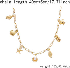 1PCS Star-shaped Necklace, Ocean Theme Layered Charm Necklace, Coastal Inspired Beach Jewelry, Nautical Statement Necklace for Women, Handmade Sea Creature Necklace (Gold)