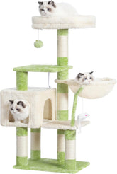 Heybly Cat Tree with Toy, Cat Tower Condo for Indoor Cats, Cat House with Padded Plush Perch, Cozy Hammock and Sisal Scratching Posts, Light Gray HCT004SW
