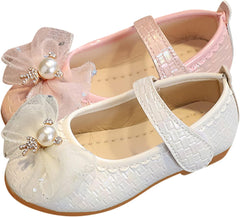 Fashion Spring and Summer Girls Sandals Dress Performance Dance Shoes Pearl Sequin Shiny Bow Hook (Pink, 7 Toddler)