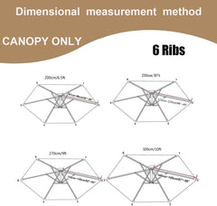 Patio Umbrella Canopy Cloth Replacement, Outdoor Market Table Yard Umbrella Top Covers with 6 Ribs, Garden Canopy Cover UV Sun Protection(Dark Topaz,2.5m/8ft)