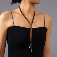 1PCS Irregular Turquoise Velvet Necklace, Double Layer Adjustable Choker, Handmade Bohemian Layering Jewelry, Natural Stone Fashion Statement Piece (Blue&White)