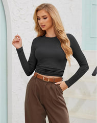 CE' CERDR 3/5 Pack Womens Long Sleeve Shirts Crew Neck Basic Tees Tight Fitted Casual Going Out Stretchy Slim Tops