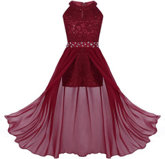 JEYPINMI Kids Flower Girls Sleeveless Floral Lace Wedding Bridesmaid Romper Dress Birthday Maxi Ball Gown