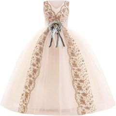 Girls Dress Princess Dress Sleeveless Long Dress Flower Girl Wedding Dress Model Catwalk Reversible Sequin Dress