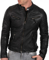 DECIMAL Men's Black & BROWN Genuine Lambskin Leather Biker Jacket VINTAGE REAL MOTORCYCLE JACKETS FOR MEN