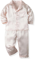 Kids Girls Boys Satin Paš£amas Set Button Down Sleep Shirt Top+Long Pants Bottoms Sleeš©wear Lounš ewear