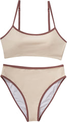 SUUKSESS Women High Waisted 2 Piece Bikini Set Cheeky High Cut Bandeau Swimsuit