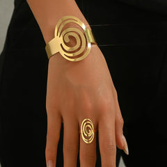 Bracelet and Ring Set Combination for Women Ladies Fashion Jewelry Set Creative Design Gold Bangle and Cuff Bracelet Set