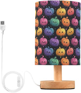 Cute Pumpkins Rainbow Colors Bedside Table Lamp Small Desk Lamps Linen Fabric Shade Decorative Nightstand Lamp LED with USB Port Wood Base for Bedroom Living Room