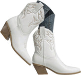 Ankle Cowboy Boots for Women Western Cowgirl Embroidered Ankle Booties Fashion Low Chunky Heel Pointed Toe Fall Short Booties Shoes
