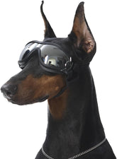 Dog Goggles UV400 Protection, Dog Sunglasses for Medium to Large Breeds with Adjustable Strap, Wide Snout & Soft PVC Frame - UV-Resistant/Windproof/Dustproof for Running,Cycling (Black)