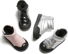 Snow Boots For Kids Leather Fuzzy Lined Booties Baby Girls Boys Black Winter Warm Slip On ðaterproof Sneaker Flat Shoes