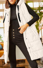 Grlasen Women's Long Quilted Puffer Vest Sleeveless Hooded Button Down Padded Coats Jacket Outerwear with Pockets