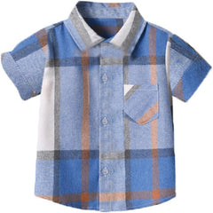 Boys and Toddler Short Sleeve Button Down Shirt Cotton Plaid Lapel Shirts Summer Casual Top Kids Baby Trendy Tee Clothes