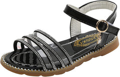 Girls' Sandals Fashion Spring Summer Children Sandals Girls Flat Open Toe Buckle Light and Comfortable Solid Color (Pink, 9.5 Toddler)