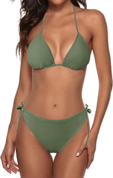 Zonsaoja Women String Bikini Set Halter Side Tie Two Piece Swimsuit Triangle Bathing Suits