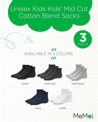 MeMoi Kids' 3 Pair Pack Mid Cut Cotton Blend Socks