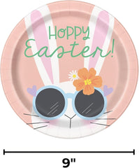 Unique Pink Cool Bunny Hoppy Easter! Round Paper Dinner Plates - 9" (Pack of 8) - Festive Easter Design, Perfect for Easter Celebrations and Spring Festivities