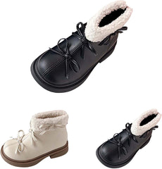 Kids Girls Winter Fleece Ankle Boots Fashion Cute Bowknot PU Leather She๐ฟpa Soft Warm Faux ๐๐ฎ๐ฟ Cold Day Shoes