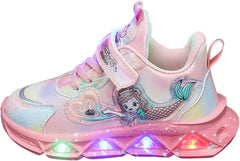 Girls’ Flat Sneakers Slip On Light-Up 𝗠ermaid Shoes Breathable Mesh Boots Lightweight Running Shoes