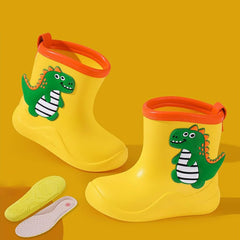 Toddler Cartoon Dinosaur Waterproof PVC Rain Boots Boys Girls Kids Non Slip Rubber Softy Rubber Rainy Shoes