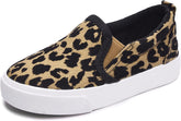Skeblo Boy's Girl's Leopard Print Canvas Sneakers Casual Slip On Loafers Kids Flat Shoes