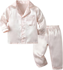 Kids Girls Boys Satin Paš£amas Set Button Down Sleep Shirt Top+Long Pants Bottoms Sleeš©wear Lounš ewear