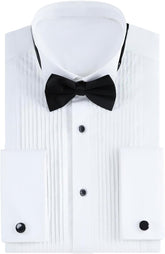Gollnwe Tuxedo Shirts for Men Wing Collar French Cuff with Cufflinks and Bow Tie