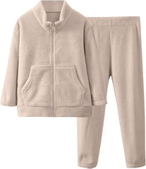 Boys Girls Winter 𝐒leepwear Flannel Fleece 𝐏a𝐣amas Set Kids Cotton 𝐋ounge𝐰ear Full Zip Jacket Tops+Pants Outfit