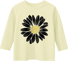 Kids Girls Tops Summer 3/4 Sleeve Cowl Neck T Shirts for Girls Sunflower Pattern Shirts Soft Comfy Blouses & Shirt