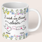 Personalized Long Distance Friendship Mug, Custom State to State Bestie Mug, Floral Ceramic Coffee Cup for Sisters, Friends, Birthday, and Holidays Gift, 11oz & 15oz