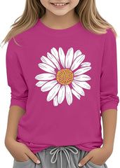 Girls Summer T Shirts 3/4 Sleeves Cowl Neck Girls Tops Short Sleeve Blouses Tunic Tops Print Casual Shirts Cute Tops Tee