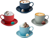 Espresso Cups Set of 4 with Matching Saucers – 4 oz White Porcelain Demitasse Cups for Italian, Turkish, or Lungo Coffee – 8-Piece Set