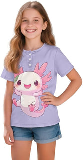 Girls Shirt Short Sleeve T-Shirt Henley Casual Basic Summer Tee Tops for Kids Teen 2-12 Years