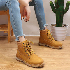 Women's Work Waterproof Hiking Combat Boots Leather Work Boots Lace up Low Heel Booties Ankle Boots For Women