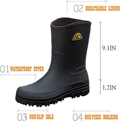 Waterproof Garden Rain Boots for Men Breathable Lightweight Mid Calf Deck Fishing Outdoor Slip Resistant Shoes
