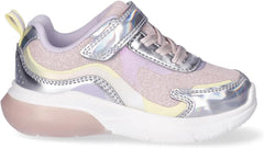 Light Up Sneakers for Girls, Glitter Mesh, Iridescent Design, Bungee Laces with Strap