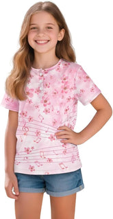 Girls Short Sleeve Shirts with Henley Neck Cute & Lightweight Summer Tees Tops T-Shirts for Kids Daily Wear