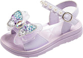 Girls' Pearl Sandals Summer Children's Soft Soled Girls' Princess Sandals Toddler Pool Bowknot Rhinestone Sparkingly Flat