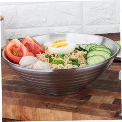 Mikinona 1pc Stainless Steel Noodle Bowl Heat Insulation Multi-purpose Food Serving Bowl for Soup and Rice for Home Kitchen Use