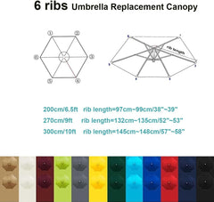 Patio Umbrella Replacement Canopy Parasol Fabric Cover, Outdoor Market Patio Table Umbrella Coverwith 6 Ribs, Umbrella Canopy Water Resistant Cloth (Navy,2.5m/8ft)